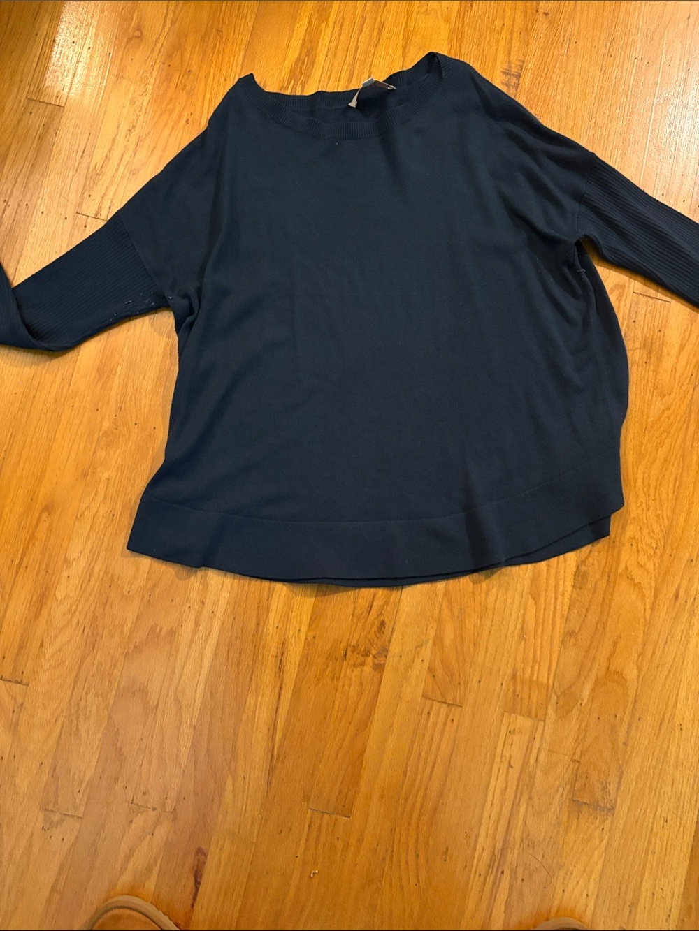 LOFT blue green Relaxed Rib-Sleeve Pullover